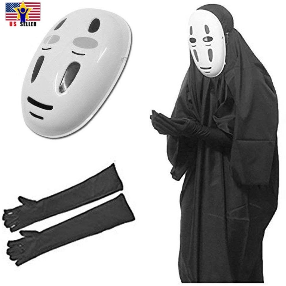 Manga Kaonashi No Face Cosplay Costume Halloween Cloak Outfit+Gloves+Mas…